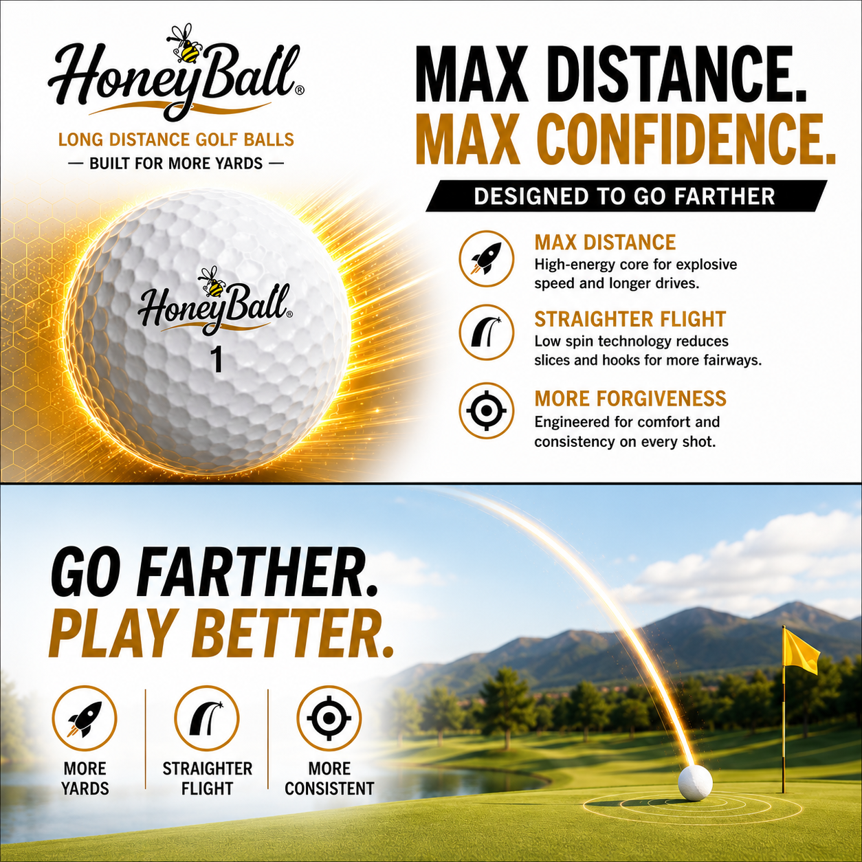 HoneyBall - Long Distance Golf Ball