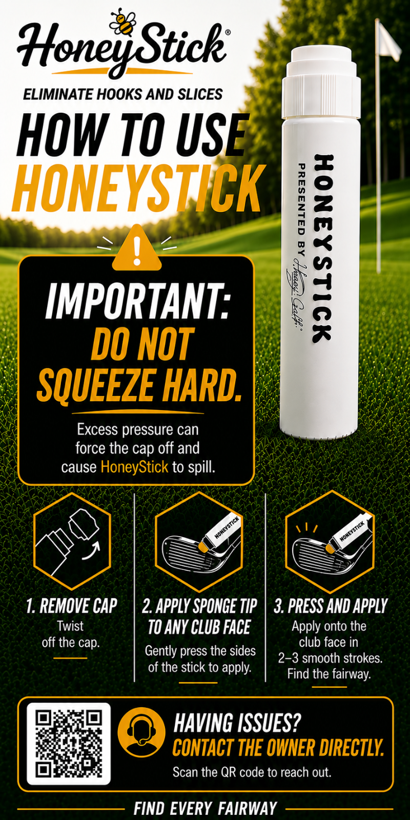HoneyStick 3 Pack Anti Slice Gel for Golf Clubs - Anti-Hook Spin Reducer
