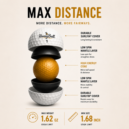 NEW! HoneyBall - Long Distance Golf Ball 12 PCK