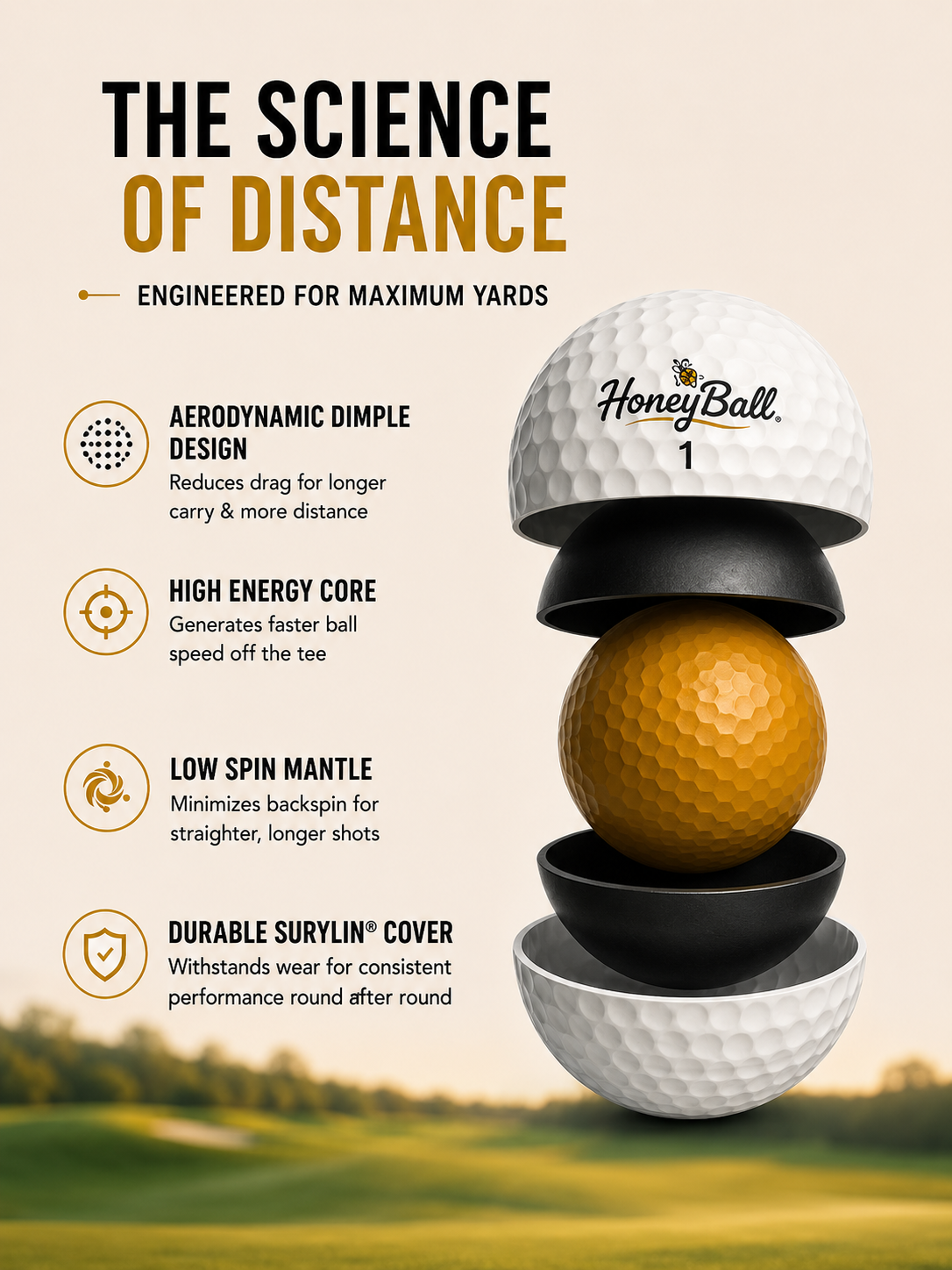 NEW! HoneyBall - Long Distance Golf Ball 12 PCK